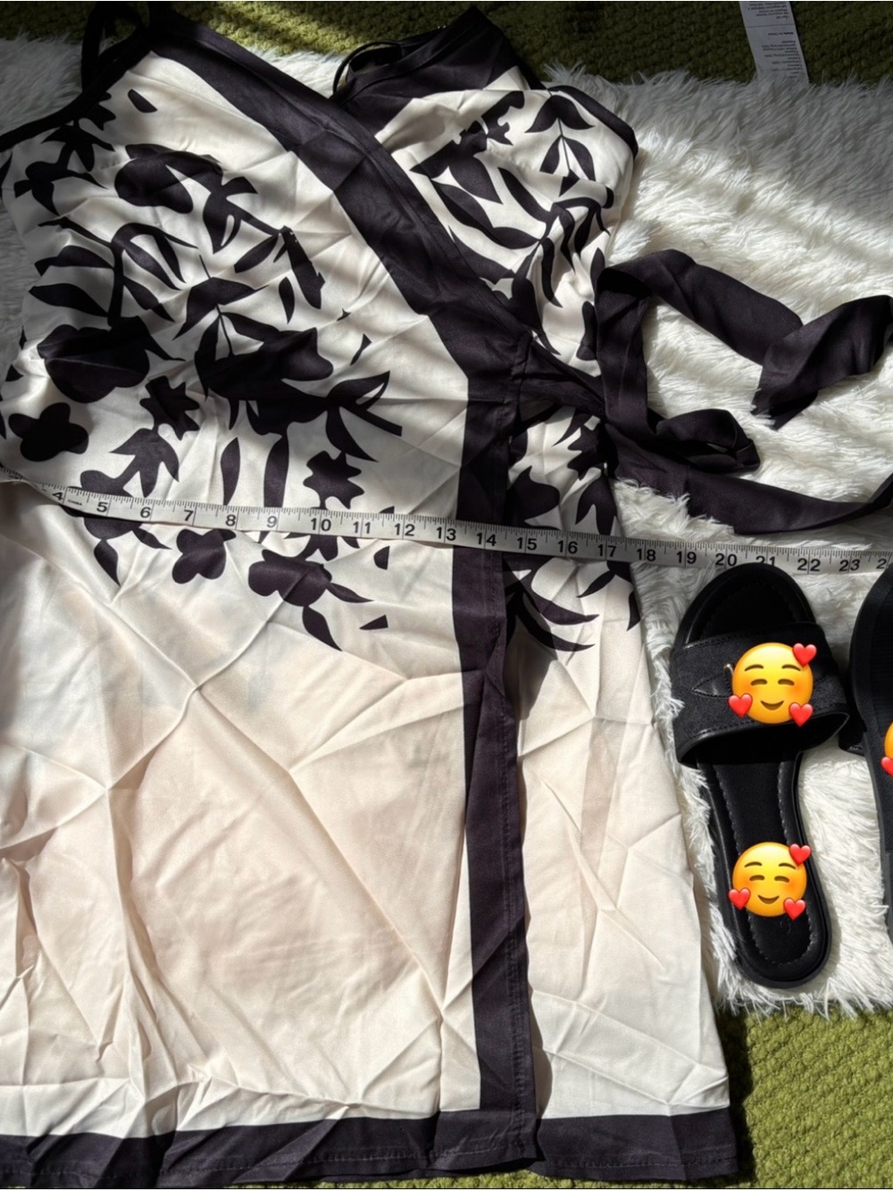 Elegant Black and White Floral Wrap Dress - Women and slides sandals fake C❤️ach